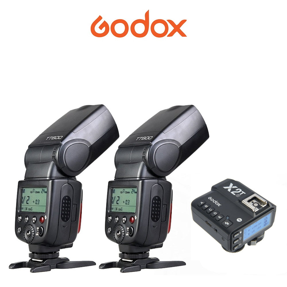 Kit 2 Flashes Godox TT600 HSS Gn60 receptor interno 2.4Ghz y transmisor X2T