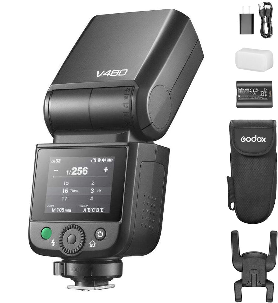 Godox V480 TTL HSS para Sony con batería de litio y pantalla táctil