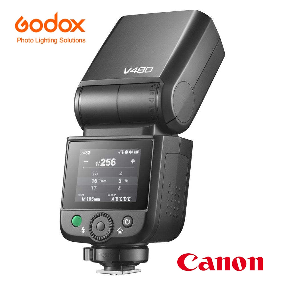 Godox V480 TTL HSS para Canon con batería de litio y pantalla táctil
