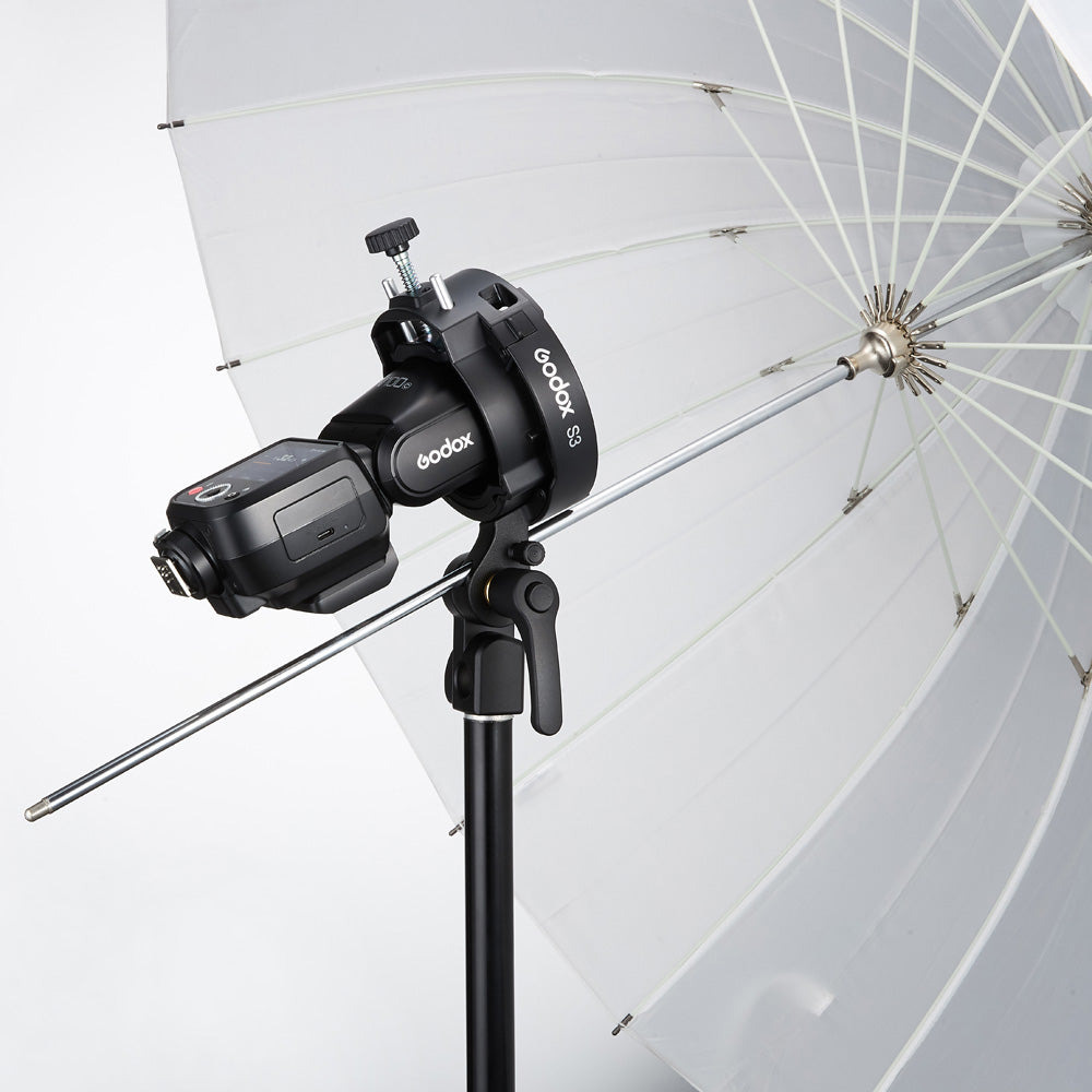 Soporte Godox S3 con montura Bowens para flashes y modificadores