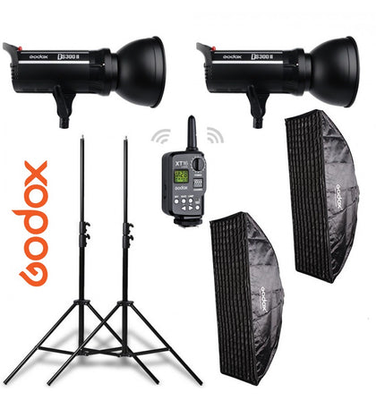 Kit 2 flashes Godox DS300II receptor interno, SoftBox, pies y transmisor XT16