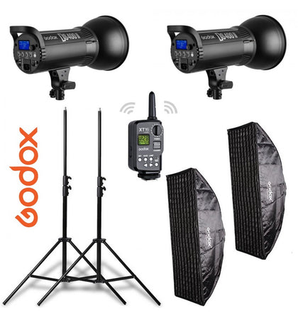 Kit 2 flashes Godox DS400II receptor interno, ventanas, pies y transmisor XT16