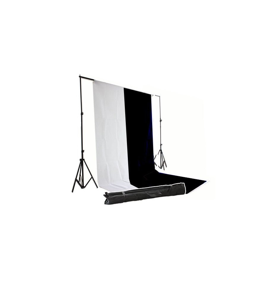 Kit Soporte fondos 2,6x3 metros + fondos algodón blanco y negro 3x6 metros