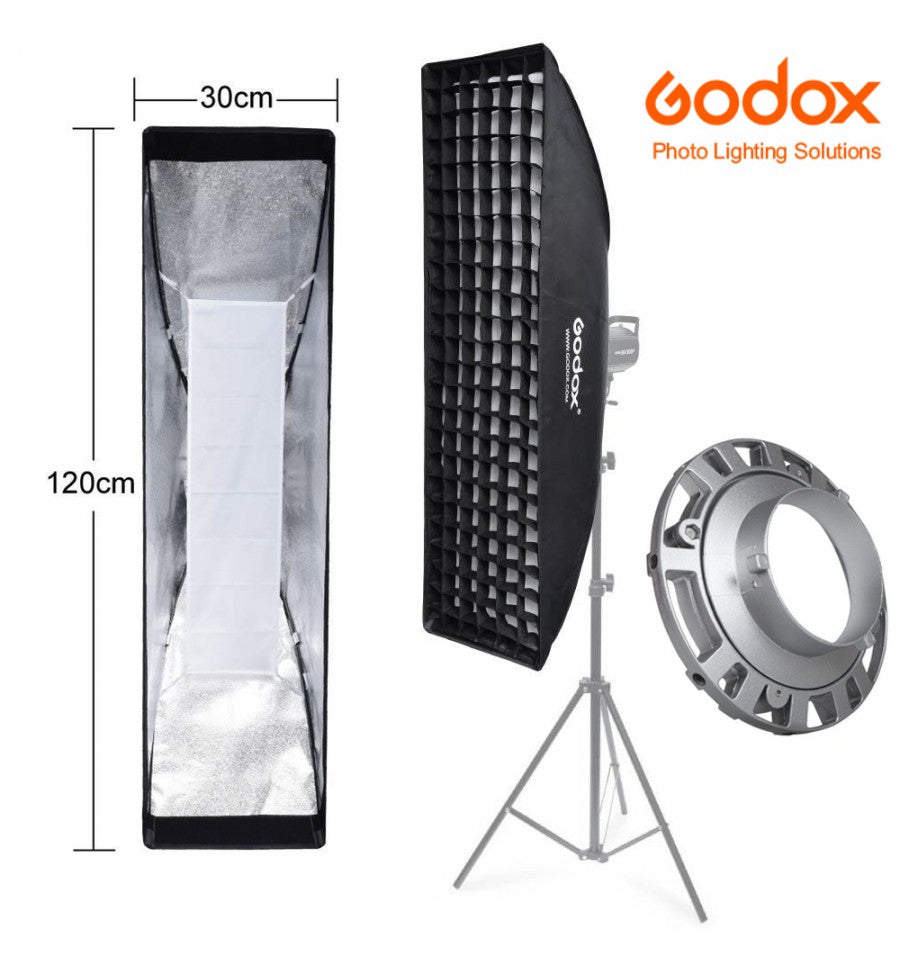 Softbox Strip Godox Premium 30x120cm con GRID y adaptador Bowens